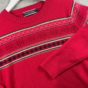 Woolovers Women's Pure Wool Fair Isle Crew‎ Neck Sweater Red Medium Nordic Cozy